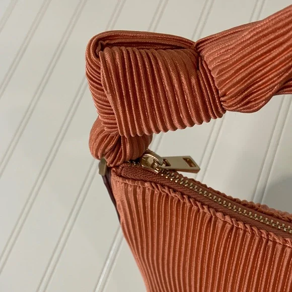 A New Day Pleated Orange Knotted Handle Women's Bag - Picture 2 of 6